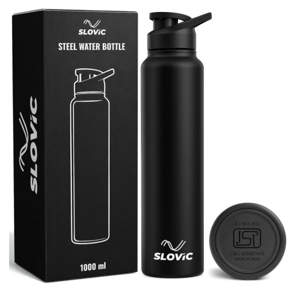 SLOVIC Durable & Stylish Leak-Proof 1000 ml Stainless Steel Bottle (Pack of 1, Black)