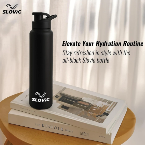 SLOVIC Durable & Stylish Leak-Proof 1000 ml Stainless Steel Bottle (Pack of 1, Black)
