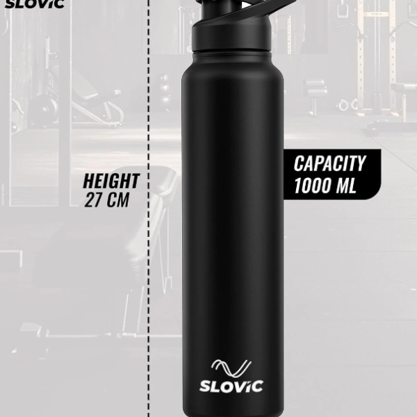 SLOVIC Durable & Stylish Leak-Proof 1000 ml Stainless Steel Bottle (Pack of 1, Black)