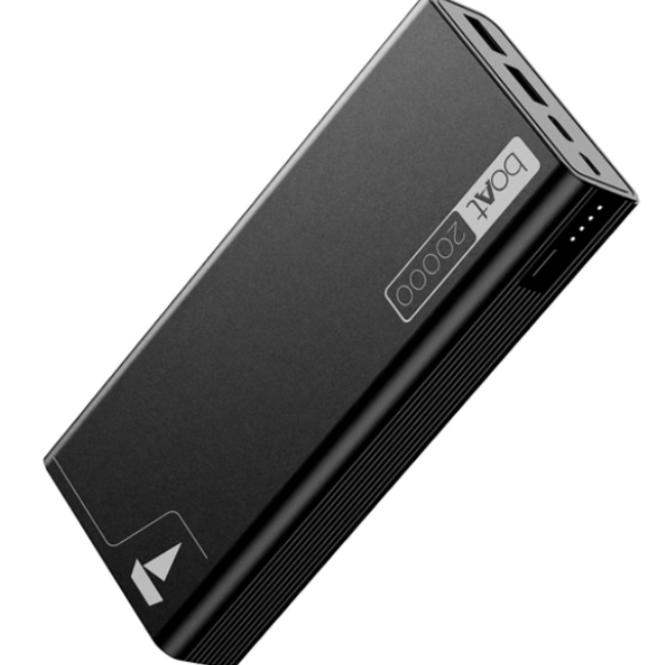 boAt EnergyShroom 20000 mAh Power Bank, 2 way 22.5 watt Fast Charging, Quick Charge 3.0, High Temperature and Scratch Resistant,12-Layer Smart IC Protection, 1 Type-C Two Way Port, 1 Micro USB Input Port, 2 USB-A Output Ports, LED Indicators, Carbon