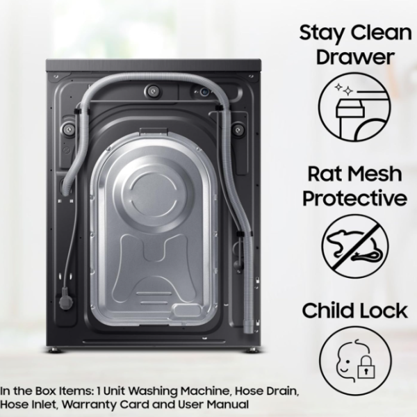 Samsung 8 kg, 5 star, Eco Bubble Technology, AI Control, Wi-Fi, Fully-Automatic Front Load Washing Machine (WW80T504DAB1TL, Hygiene Steam, Black Caviar, Awarded as Washing Machine Brand of the year)