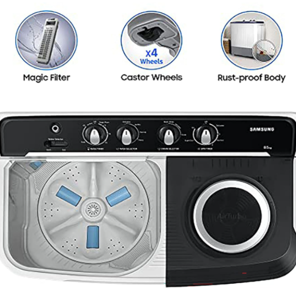 Samsung 8.5 Kg, 5 Star, Semi-Automatic Washing Machine (Wt85B4200Gg/Tl, Air Turbo Drying, Light Gray, Awarded as Washing Machine Brand of the year)