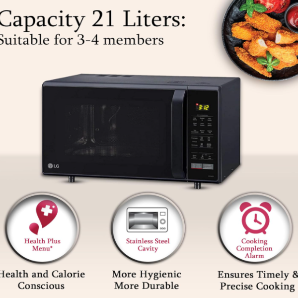 LG 21 L Convection Microwave Oven (MC2146BV, Black, Auto Cook Menu, Defrost, Stainless Steel Cavity, Heathplus menu, Indian Cuisine, Tandoor Se, Paneer/Curd, Steam Clean & Quartz Heater)
