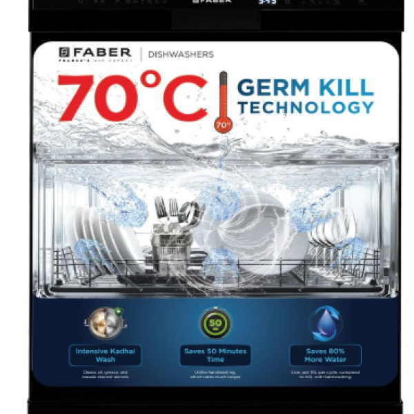 Faber 12 Place Settings Dishwasher (FFSD 6PR 12S, Neo Black, Best Suited for Indian Kitchen, Hygiene Wash)
