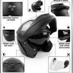 ASCONE Flip Up Helmet for Men ISI Certified Anti-Scratch, UV Resistant Motorbike Motorbike Helmet (NATURAL BLACK)