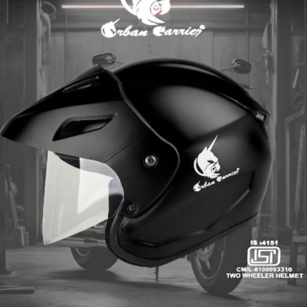 urban carrier ISI Certified ABS Material Half Face Stylish Helmet with Clear Visor For Men Motorbike Helmet (Black)